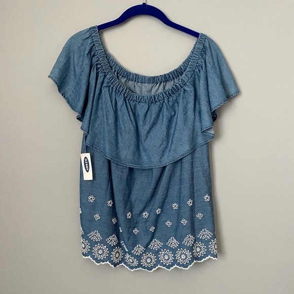 Old Navy Tops - NWT Old Navy Off-The-Shoulder Eyelet Floral Denim Top